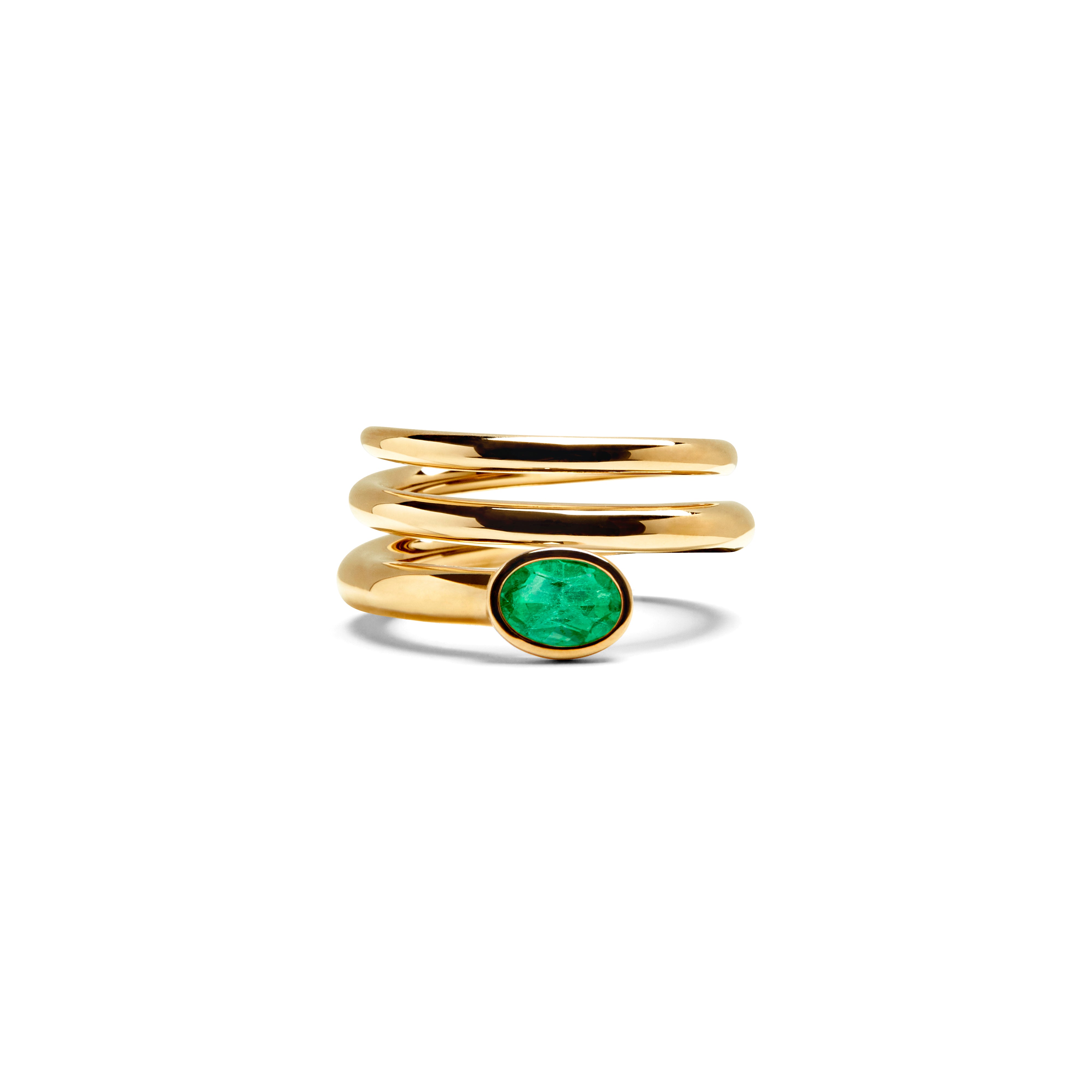 EMERALD OVAL CUT SERPENT ROUND RING