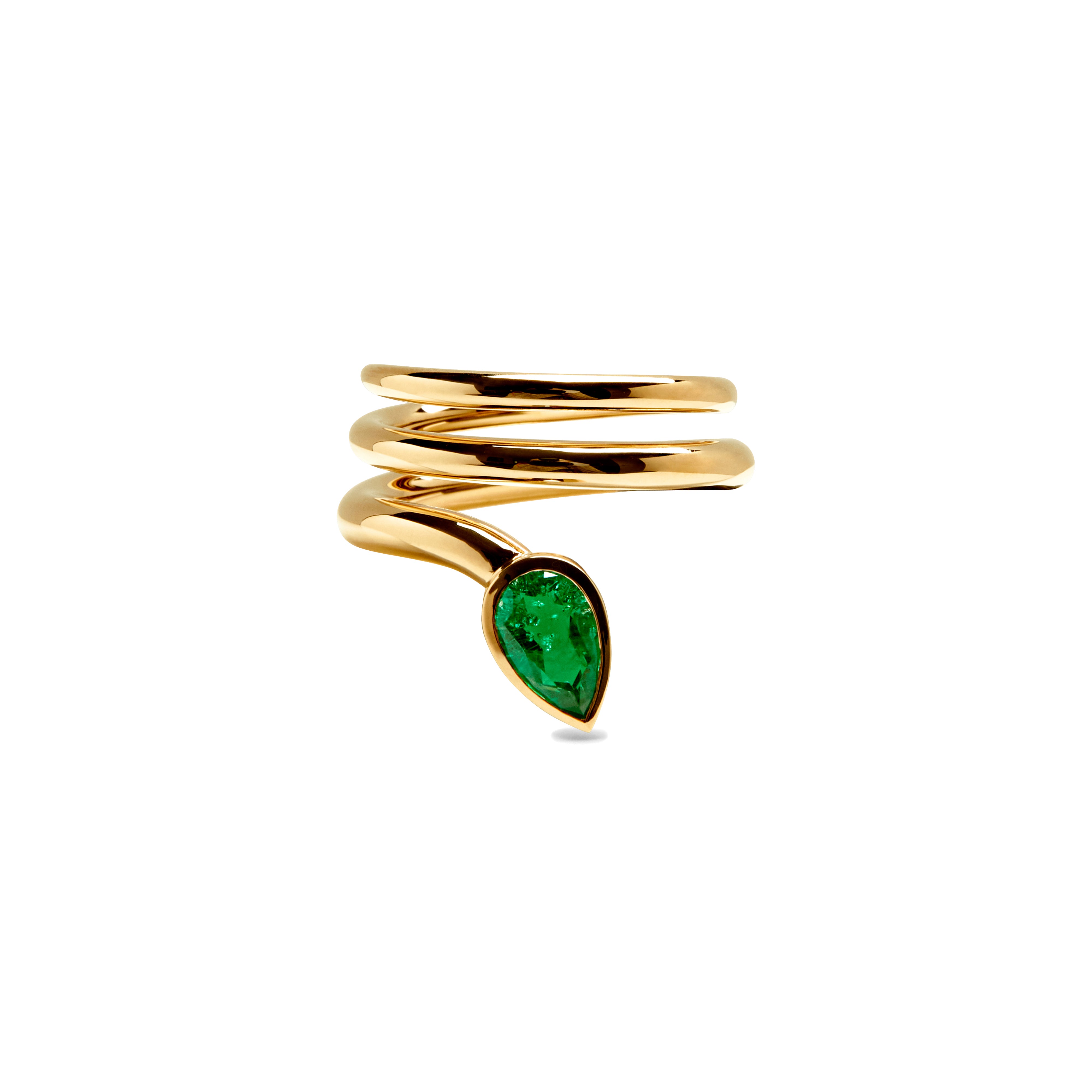 EMERALD PEAR CUT SERPENT ROUND RING 1 CT