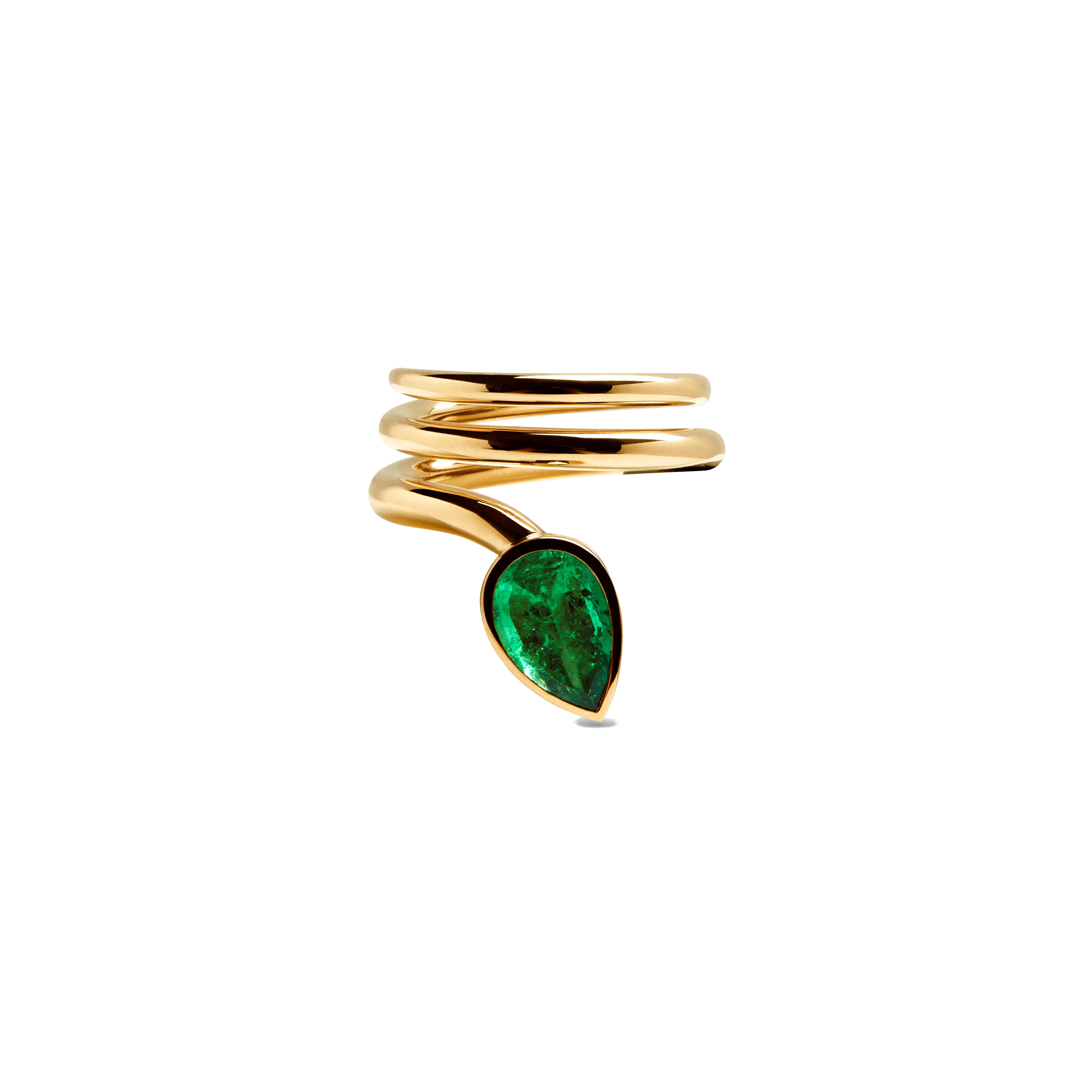 EMERALD PEAR CUT SERPENT ROUND RING 2 CT