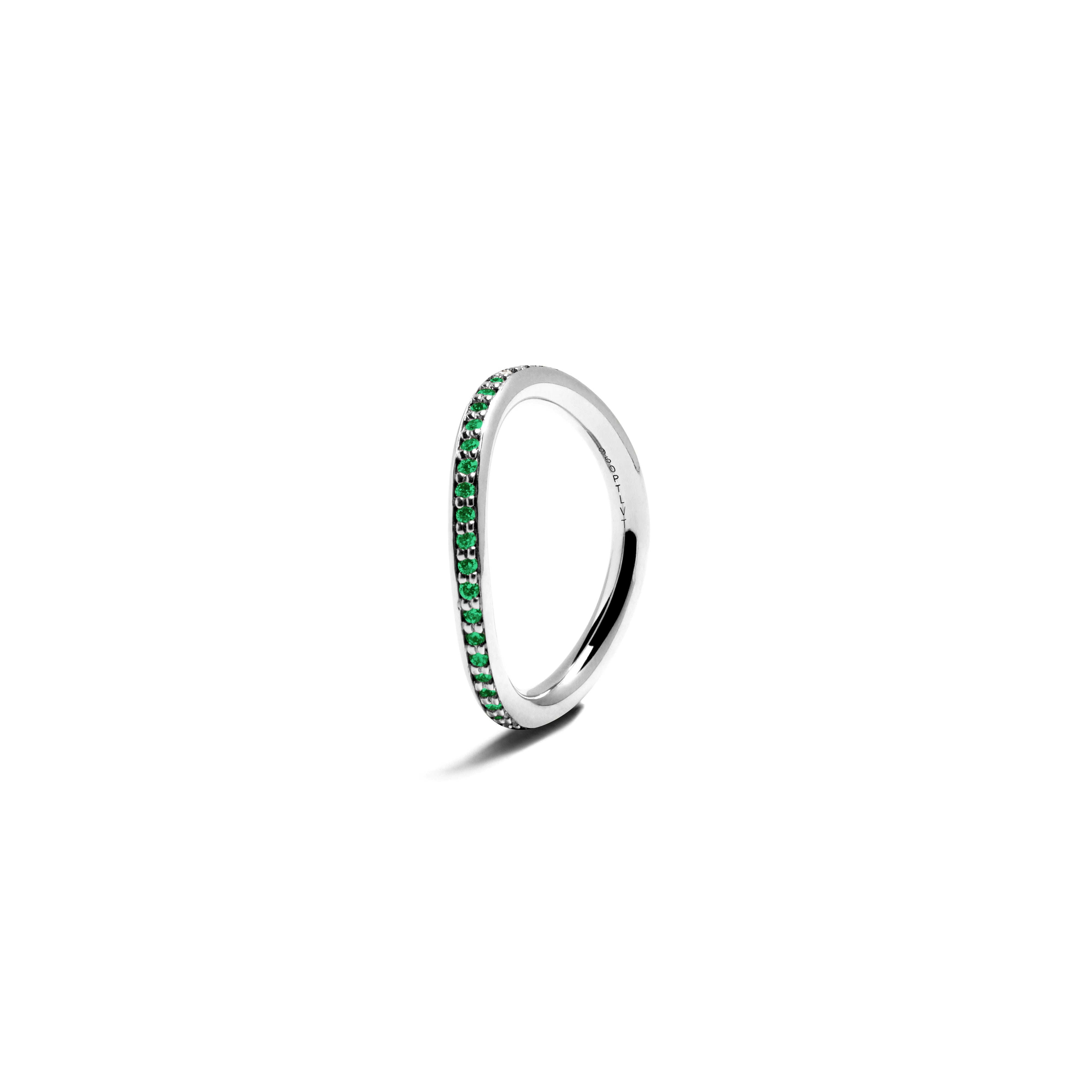 CRESCENT ROUND RING TWO EMERALDS
