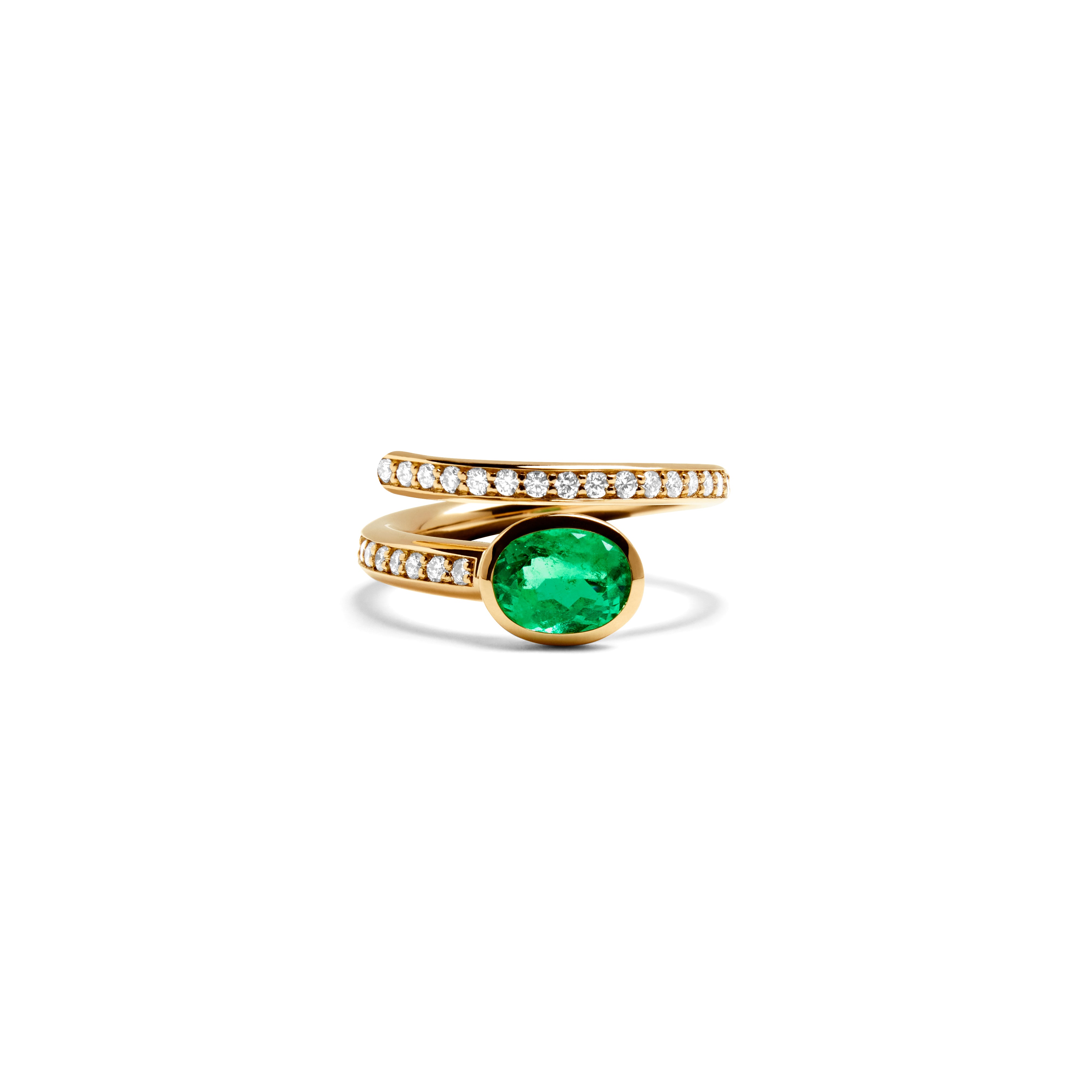 EMERALD OVAL CUT SERPENT ROUND RING DIAMONDS