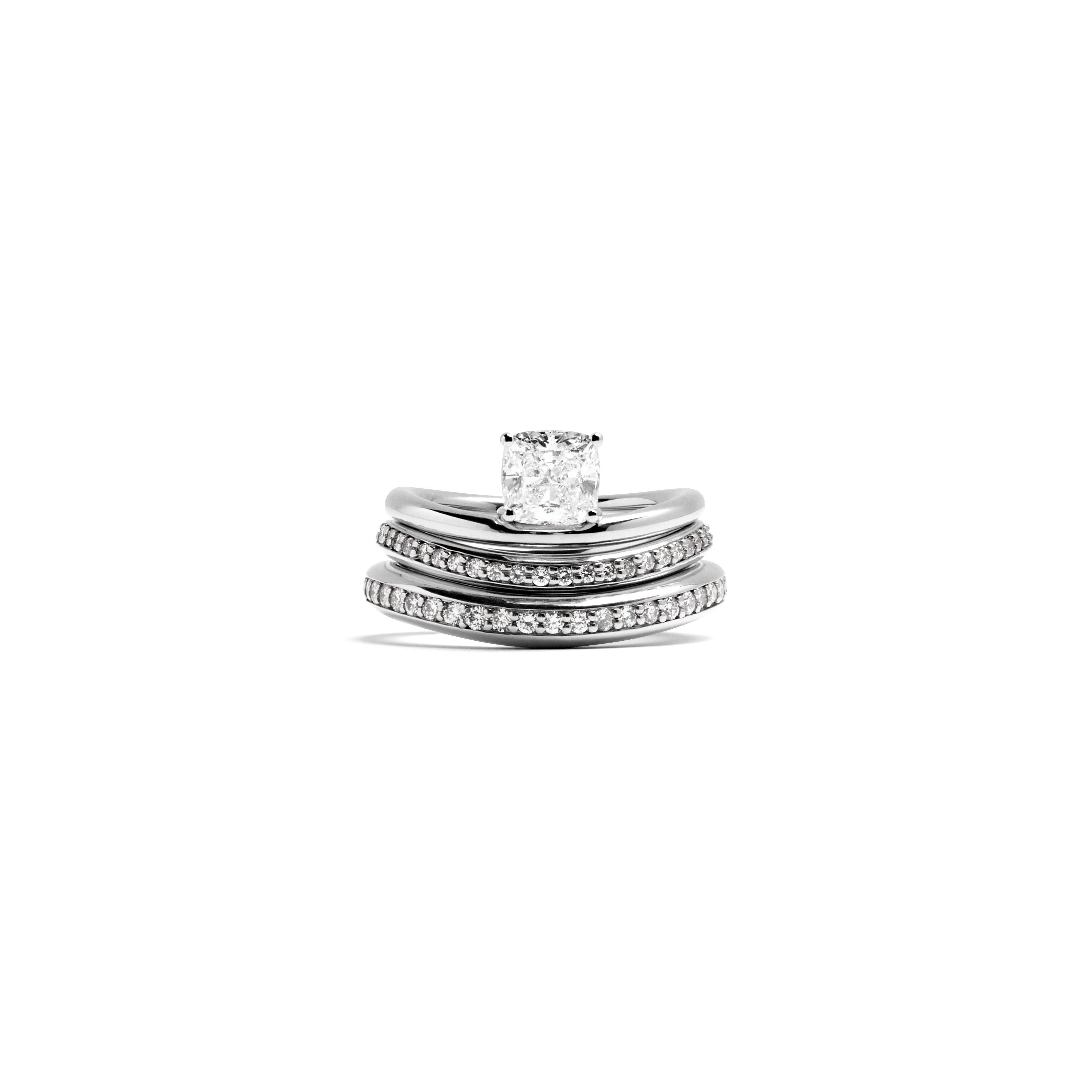 RING STACK CRESCENT CUSHION CUT DIAMOND X CRESCENT ROUND RINGS DIAMONDS