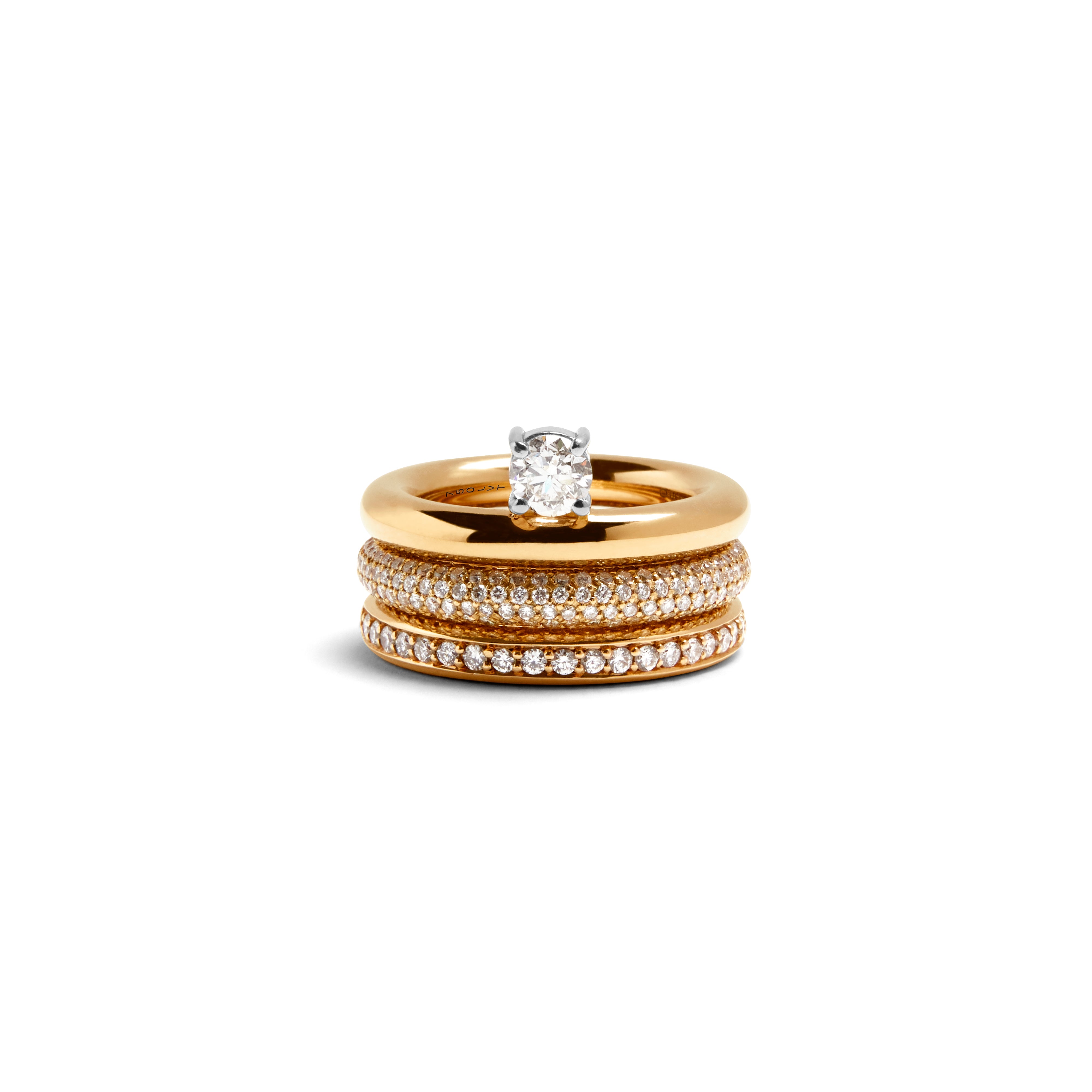 RING STACK DIAMOND THREE X THREE PAVÉ DIAMONDS X THREE DIAMONDS