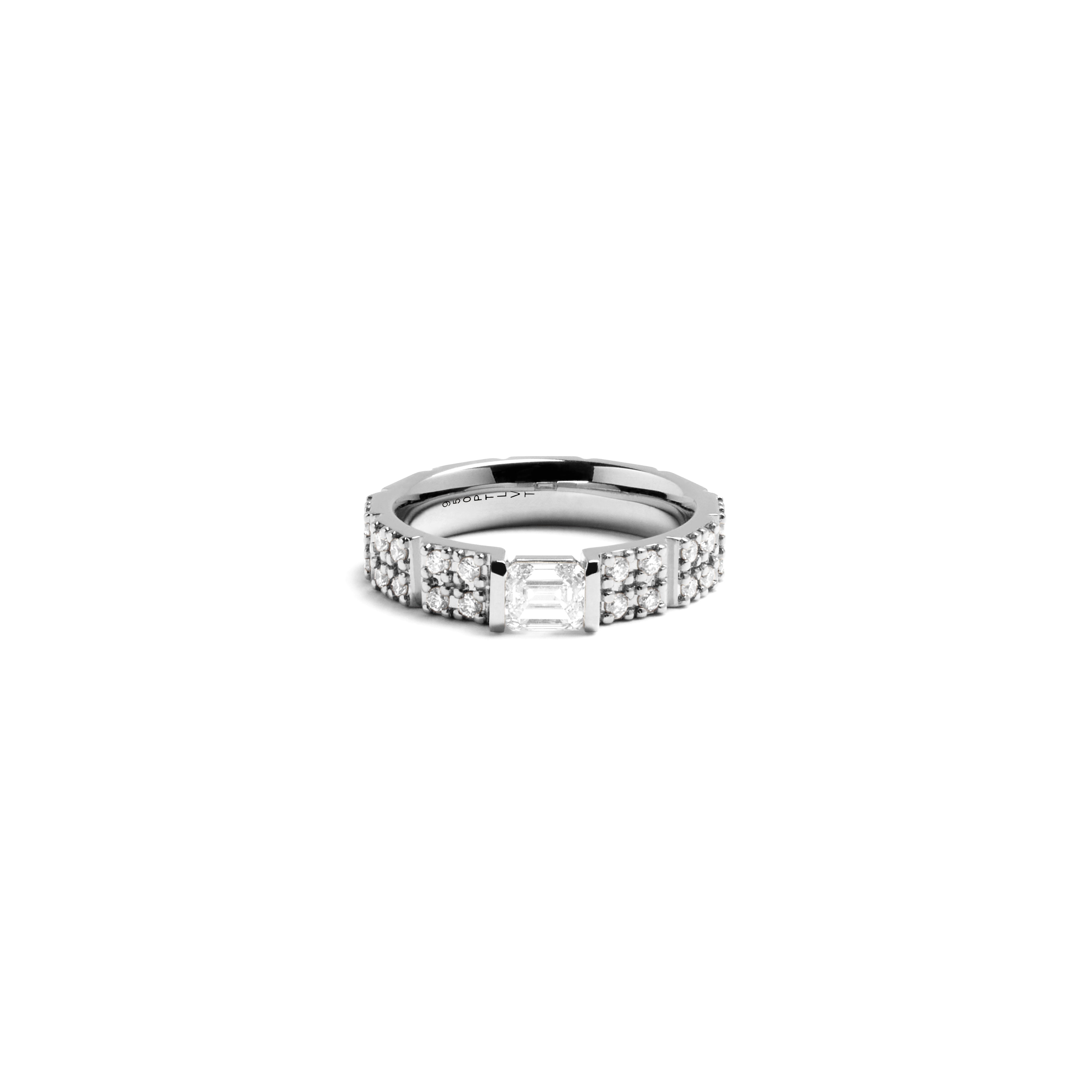 TILE RING FOUR EMERALD CUT DIAMONDS